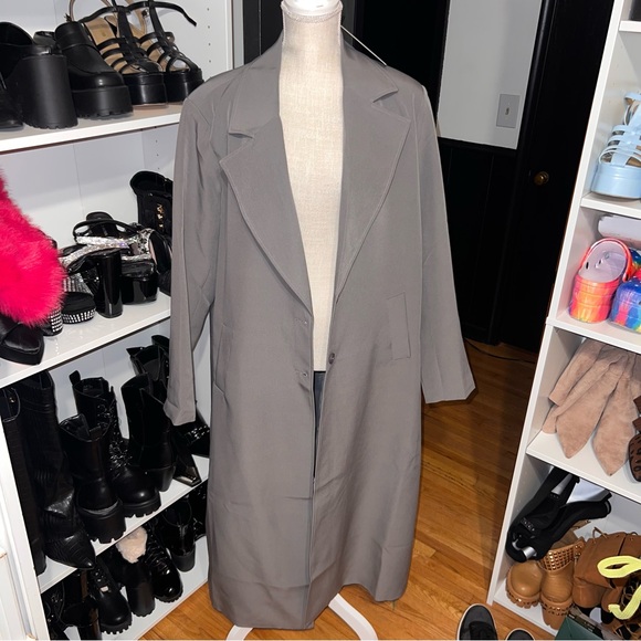 Lightweight Long Sleeve Trench - Sz 1X - Charcoal - Picture 3 of 6